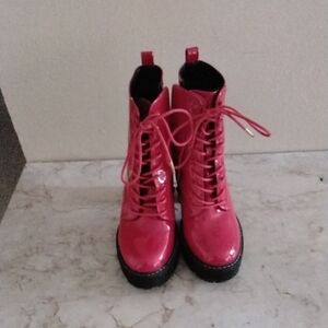 Red Lace-Up Women's Boots